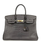 Pre-owned Hermes Birkin 35 Gris Paris Matte Alligator Gold Hardware - Thumbnail View 1