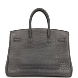 Pre-owned Hermes Birkin 35 Gris Paris Matte Alligator Gold Hardware - Thumbnail View 4