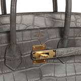 Pre-owned Hermes Birkin 35 Gris Paris Matte Alligator Gold Hardware - Thumbnail View 7