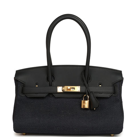 Hermes Shoulder Birkin Light 29 Black Swift and Bleu Indigo Denim Gold Hardware