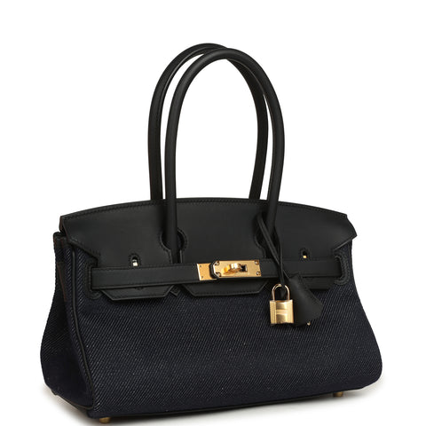 Hermes Shoulder Birkin Light 29 Black Swift and Bleu Indigo Denim Gold Hardware