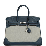 Pre-owned Hermes Birkin Ghillies 35 Bleu De Prusse Swift and Ecru Toile H Palladium Hardware - Thumbnail View 1