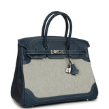 Pre-owned Hermes Birkin Ghillies 35 Bleu De Prusse Swift and Ecru Toile H Palladium Hardware - Thumbnail View 2