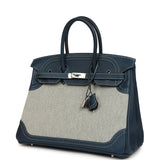 Pre-owned Hermes Birkin Ghillies 35 Bleu De Prusse Swift and Ecru Toile H Palladium Hardware - Thumbnail View 5