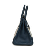 Pre-owned Hermes Birkin Ghillies 35 Bleu De Prusse Swift and Ecru Toile H Palladium Hardware - Thumbnail View 3