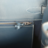 Pre-owned Hermes Birkin Ghillies 35 Bleu De Prusse Swift and Ecru Toile H Palladium Hardware - Thumbnail View 9