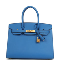 Pre-owned Hermes Special Order (HSS) Birkin Sellier 30 Bleu France Epsom Brushed Gold Hardware