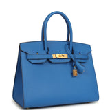 Pre-owned Hermes Special Order (HSS) Birkin Sellier 30 Bleu France Epsom Brushed Gold Hardware - Thumbnail View 2