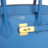 Pre-owned Hermes Special Order (HSS) Birkin Sellier 30 Bleu France Epsom Brushed Gold Hardware - Thumbnail View 7