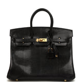 Hermes Birkin 25 Black Shiny Varanus Niloticus Lizard Gold Hardware - Thumbnail View 1