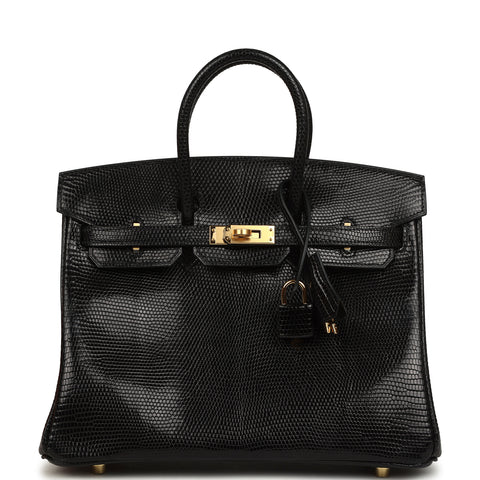 Hermes Birkin 25 Black Shiny Varanus Niloticus Lizard Gold Hardware