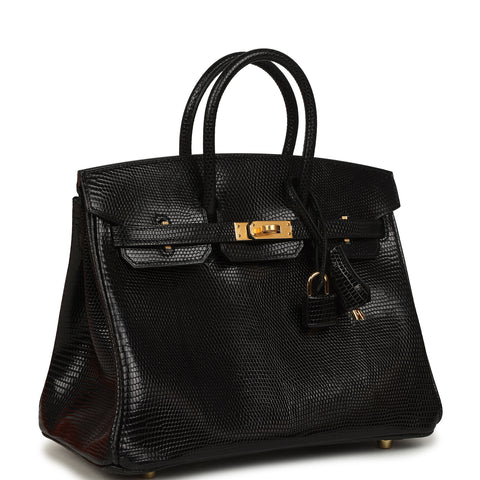 Hermes Birkin 25 Black Shiny Varanus Niloticus Lizard Gold Hardware