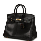 Hermes Birkin 25 Black Shiny Varanus Niloticus Lizard Gold Hardware - Thumbnail View 5