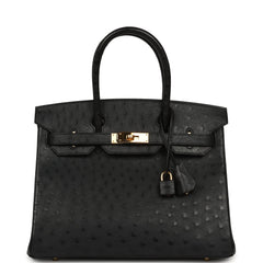 Pre-owned Hermes Birkin 30 Black Ostrich Gold Hardware