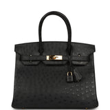 Pre-owned Hermes Birkin 30 Black Ostrich Gold Hardware - Thumbnail View 1