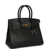 Pre-owned Hermes Birkin 30 Black Ostrich Gold Hardware - Thumbnail View 2