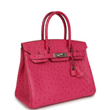 Pre-owned Hermes Birkin 30 Rose Tyrien Ostrich Palladium Hardware - Thumbnail View 2
