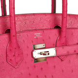 Pre-owned Hermes Birkin 30 Rose Tyrien Ostrich Palladium Hardware - Thumbnail View 7