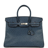 Vintage Hermes Birkin 35 Bleu Roi Ostrich Palladium Hardware - Thumbnail View 1