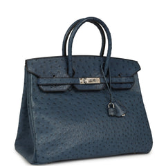 Vintage Hermes Birkin 35 Bleu Roi Ostrich Palladium Hardware