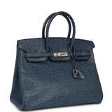 Vintage Hermes Birkin 35 Bleu Roi Ostrich Palladium Hardware - Thumbnail View 2