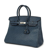 Vintage Hermes Birkin 35 Bleu Roi Ostrich Palladium Hardware - Thumbnail View 5