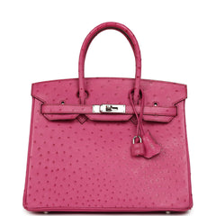 Vintage Hermes Birkin 30 Fuchsia Ostrich Palladium Hardware