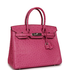 Vintage Hermes Birkin 30 Fuchsia Ostrich Palladium Hardware