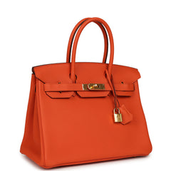 Pre-owned Hermes Birkin 30 Feu Togo Gold Hardware