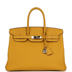 Pre-owned Hermes Birkin 35 Jaune Ambre Togo Palladium Hardware