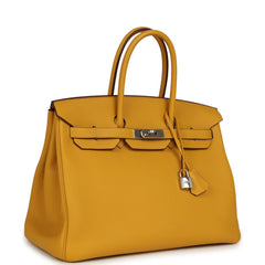 Pre-owned Hermes Birkin 35 Jaune Ambre Togo Palladium Hardware