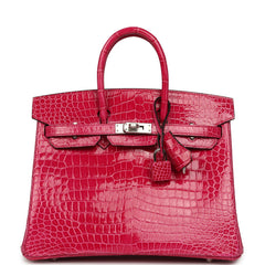 Hermes Birkin 25 Rose Mexico Shiny Porosus Crocodile Palladium Hardware