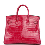 Hermes Birkin 25 Rose Mexico Shiny Porosus Crocodile Palladium Hardware - Thumbnail View 4