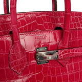 Hermes Birkin 25 Rose Mexico Shiny Porosus Crocodile Palladium Hardware - Thumbnail View 7