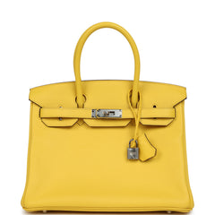 Pre-owned Hermes Birkin 30 Jaune de Naples Novillo Palladium Hardware