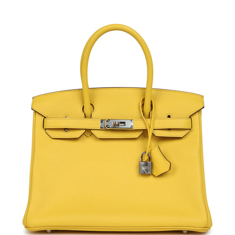 Pre-owned Hermes Birkin 30 Jaune de Naples Novillo Palladium Hardware