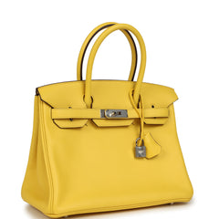 Pre-owned Hermes Birkin 30 Jaune de Naples Novillo Palladium Hardware