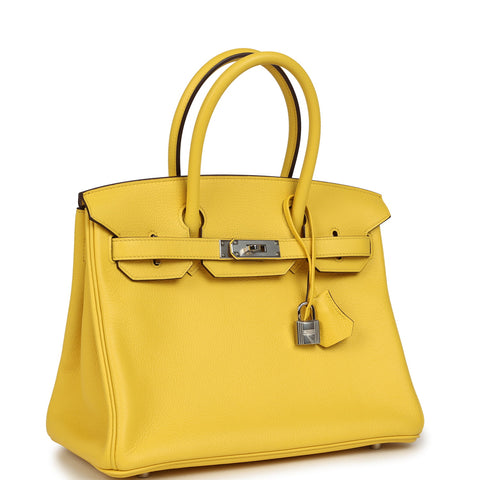 Pre-owned Hermes Birkin 30 Jaune de Naples Novillo Palladium Hardware