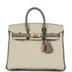 Pre-owned Hermes Special Order (HSS) Birkin 25 Beton and Gris Asphalt Togo Rose Gold Hardware