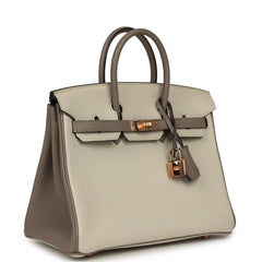 Pre-owned Hermes Special Order (HSS) Birkin 25 Beton and Gris Asphalt Togo Rose Gold Hardware