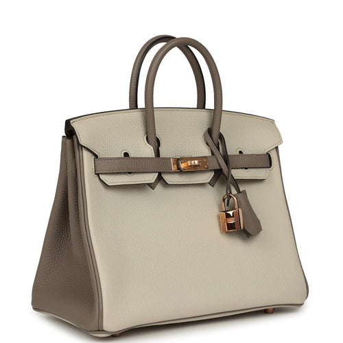 Pre-owned Hermes Special Order (HSS) Birkin 25 Beton and Gris Asphalt Togo Rose Gold Hardware