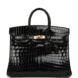 Hermes Birkin 25 Black Shiny Niloticus Crocodile Gold Hardware - Thumbnail View 1