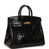 Hermes Birkin 25 Black Shiny Niloticus Crocodile Gold Hardware - Thumbnail View 2