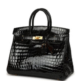 Hermes Birkin 25 Black Shiny Niloticus Crocodile Gold Hardware - Thumbnail View 5