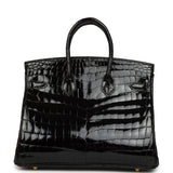 Hermes Birkin 25 Black Shiny Niloticus Crocodile Gold Hardware - Thumbnail View 4