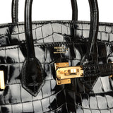 Hermes Birkin 25 Black Shiny Niloticus Crocodile Gold Hardware - Thumbnail View 7