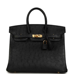 Hermes Birkin 25 Black Ostrich Gold Hardware