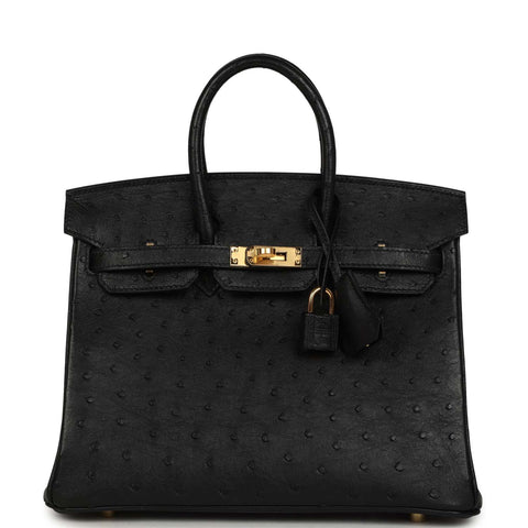Hermes Birkin 25 Black Ostrich Gold Hardware