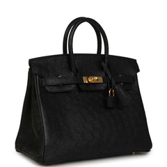 Hermes Birkin 25 Black Ostrich Gold Hardware
