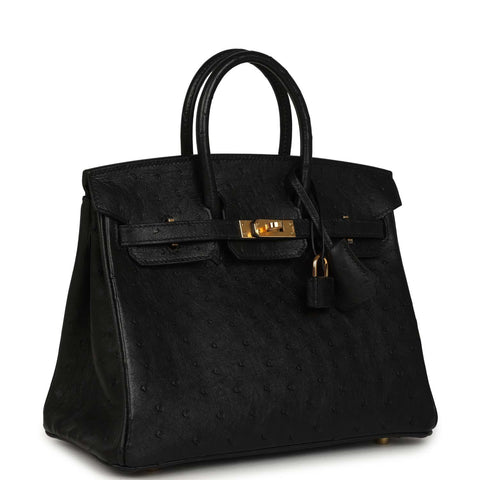 Hermes Birkin 25 Black Ostrich Gold Hardware